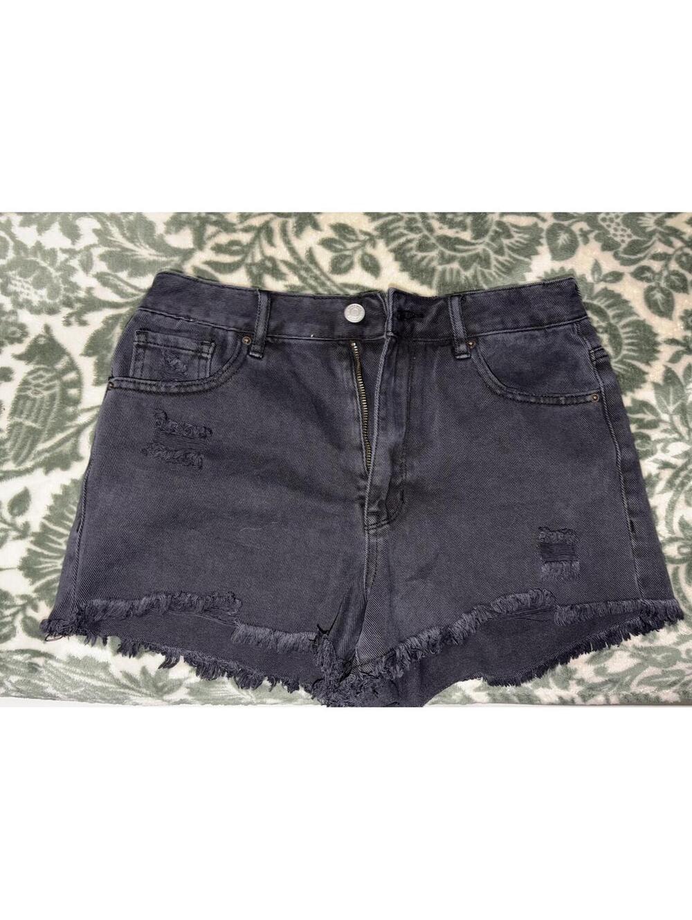 PacSun High Rise Festival Shorts Black Distressed Frayed Hem Size 27